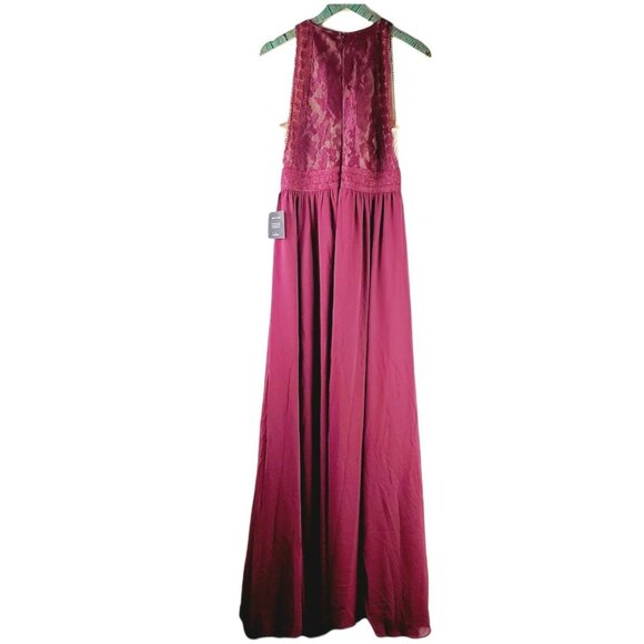 Lulu's Forever and Always Burgundy Sleeveless Halter Gown Sz L - Picture 4 of 5
